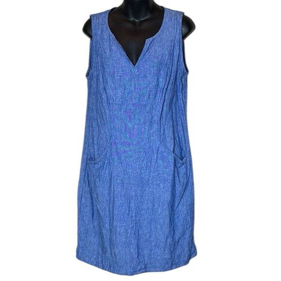 Boden women’s 12L 100% linen chambray tank dress v front patch pockets - Picture 1 of 6